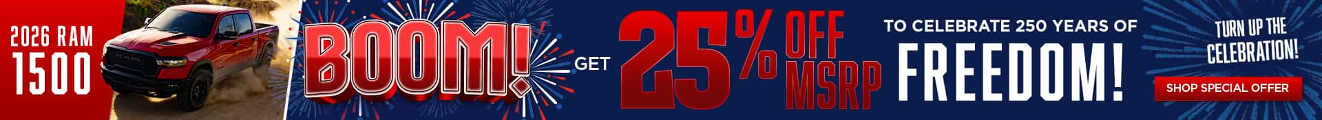 2026 RAM 1500 - July Percentage Desktop Offer SRP Banner