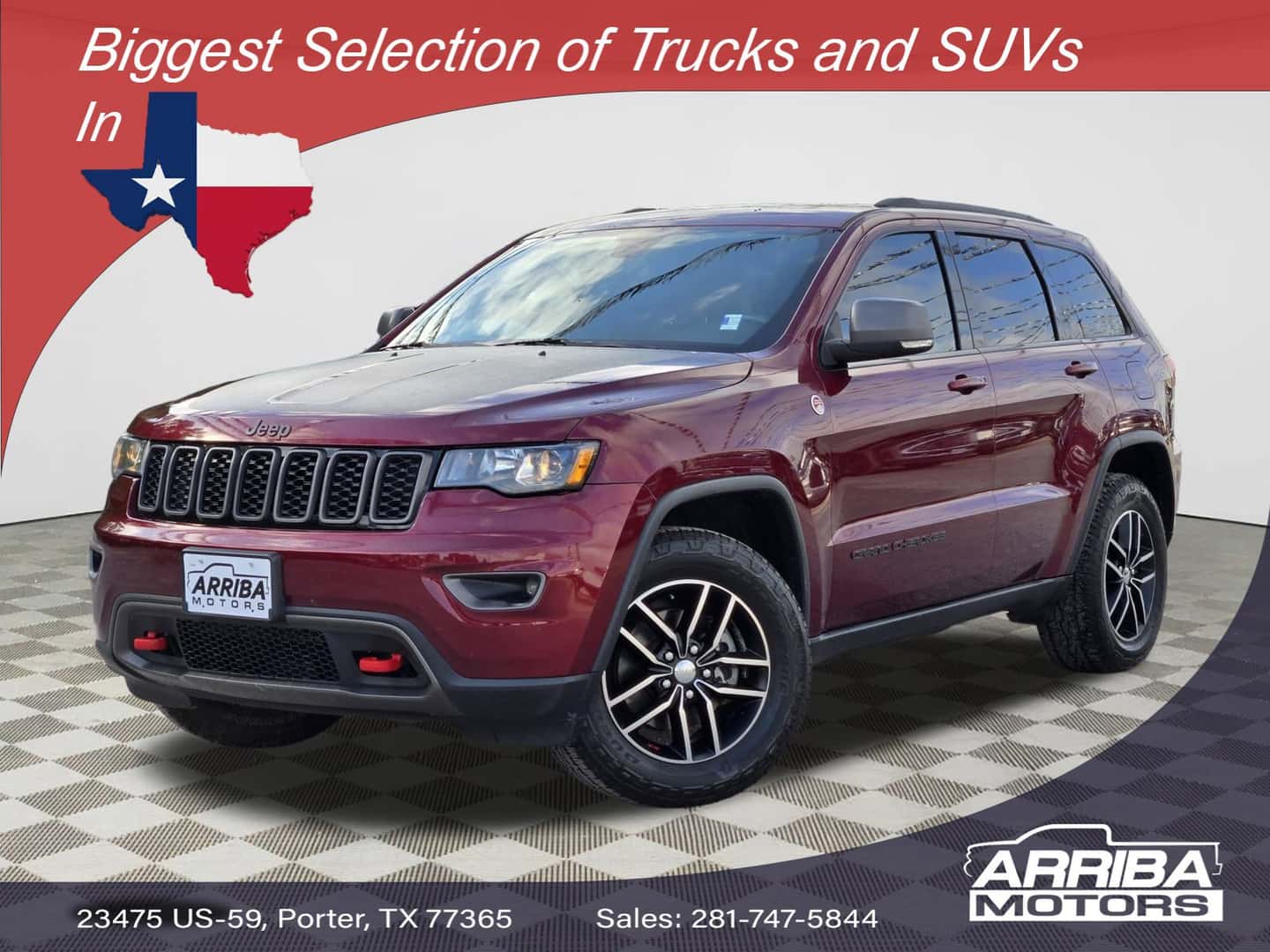 Pre-Owned 2017 Jeep Grand Cherokee Trailhawk available at Arriba Motors in Porter TX with off-road features, serving Kingwood, Humble, and Conroe