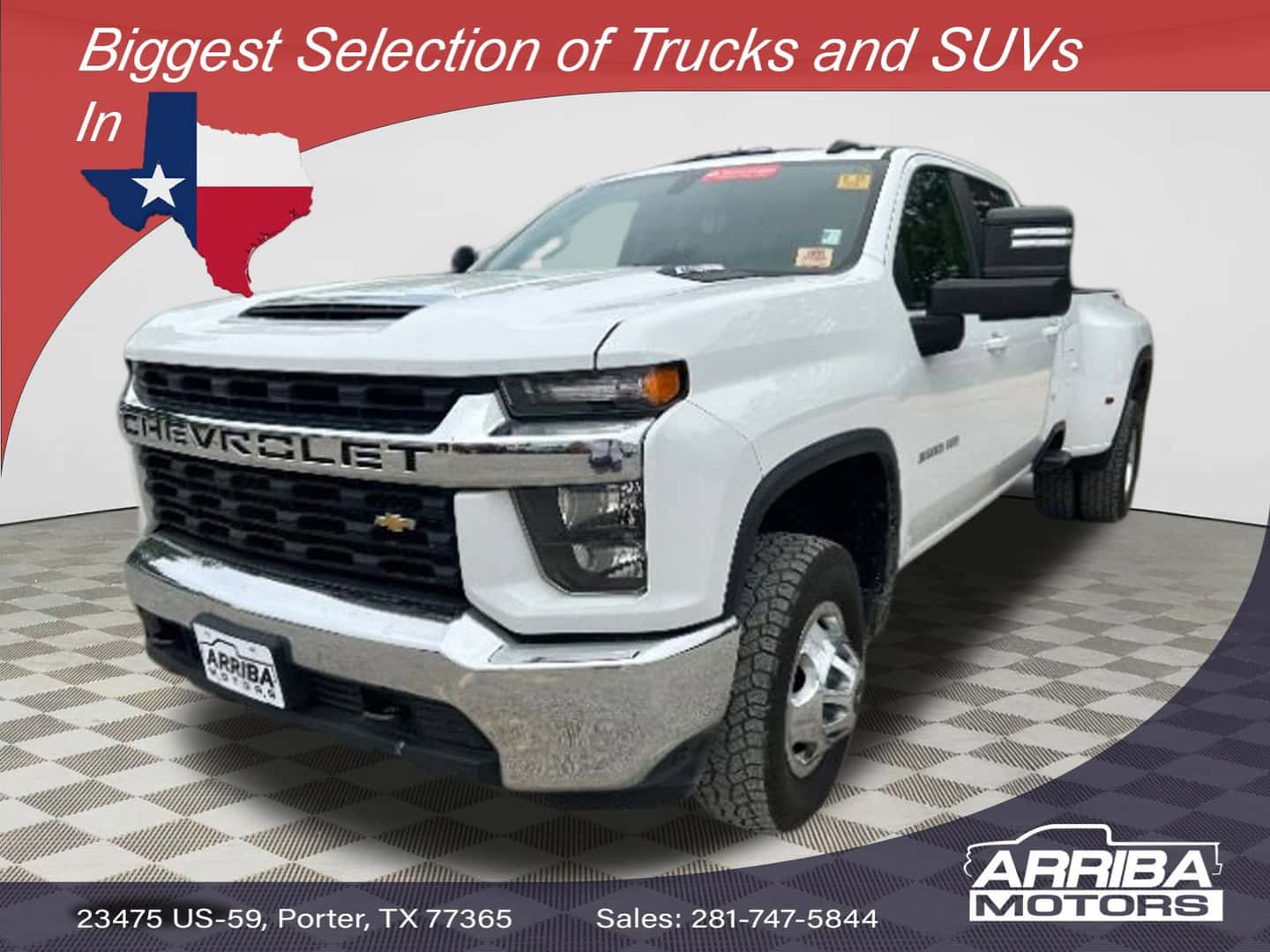 Front view of 2022 Chevrolet Silverado 3500HD LT for sale in Porter TX at Arriba Motors