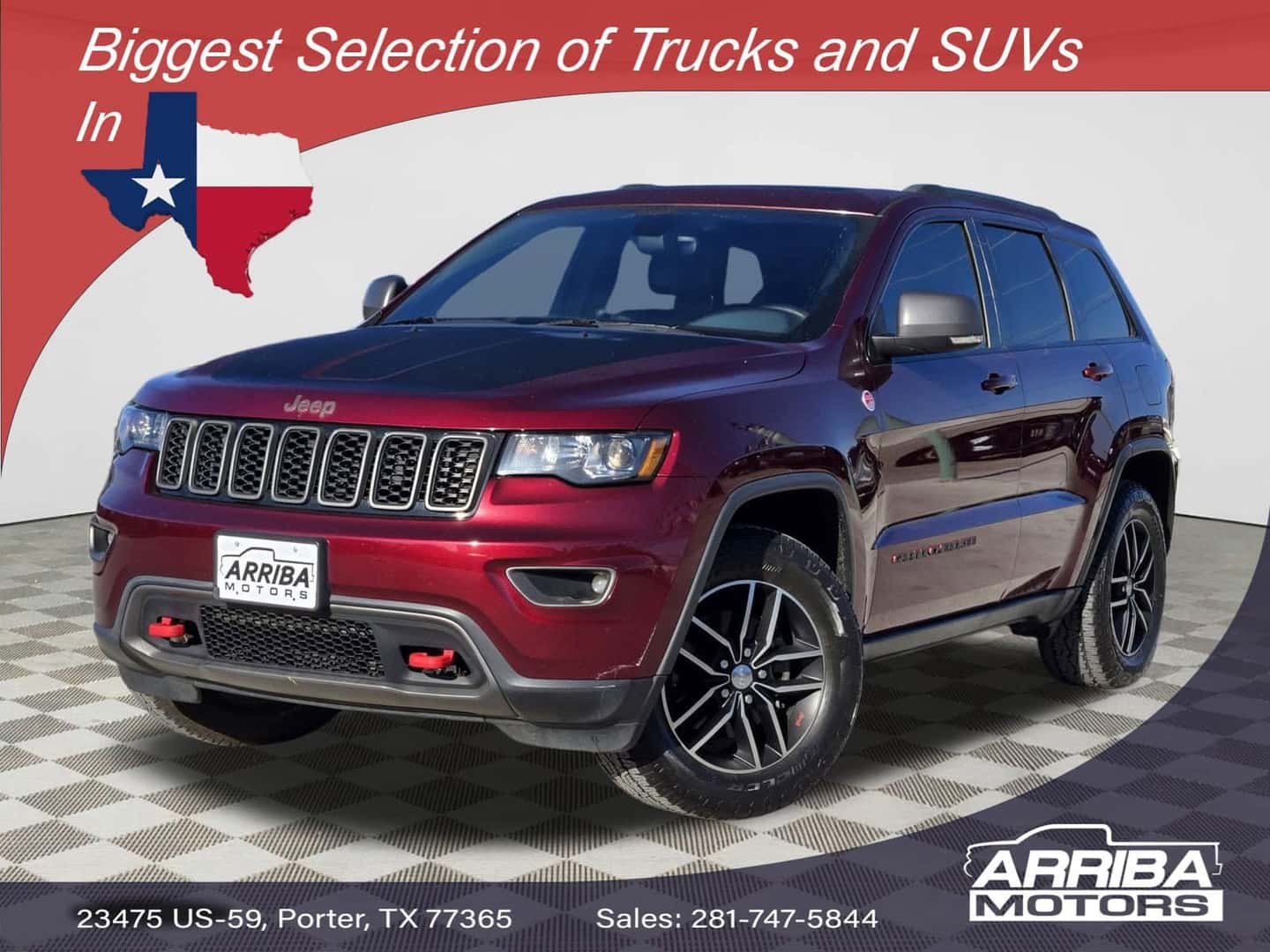 2017 Jeep Grand Cherokee Trailhawk exterior view for sale at Arriba Motors Porter TX