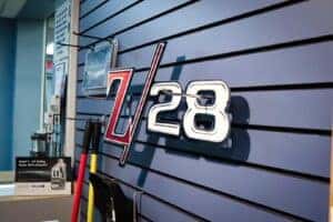 Sleek Z28 wall sign displayed at the Bill Kay Chevrolet Pro Shop.