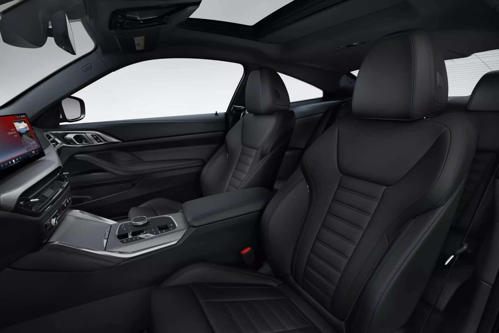 black leather seats inside the bmw 4 series coupe with blue stitching