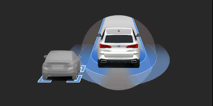 BMW Advanced Driver Assistance System displaying alert warning on the road.