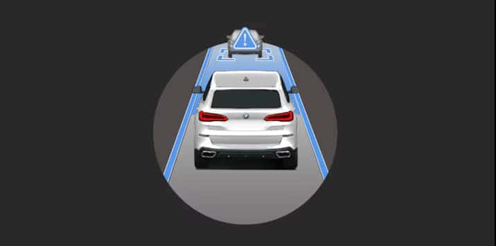 BMW lane-keeping assistance system with visual indicators on both sides of the vehicle.