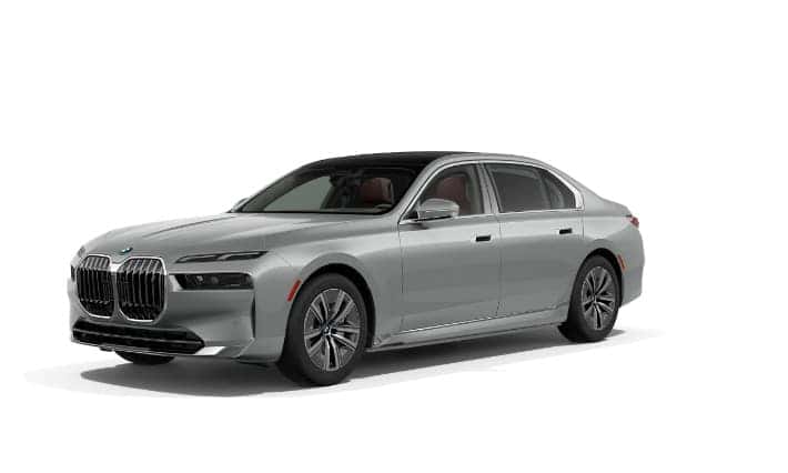Silver 2026 BMW i7 eDrive50 on white background