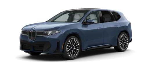 a blue bmw ix3 on a white background