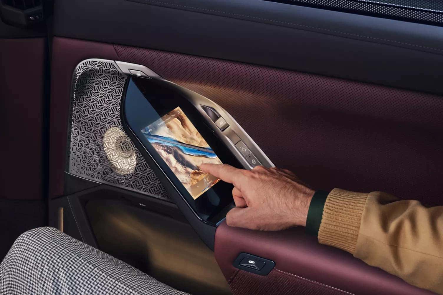 a view of screen built into the arm rest in the 2026 BMW 7 Series