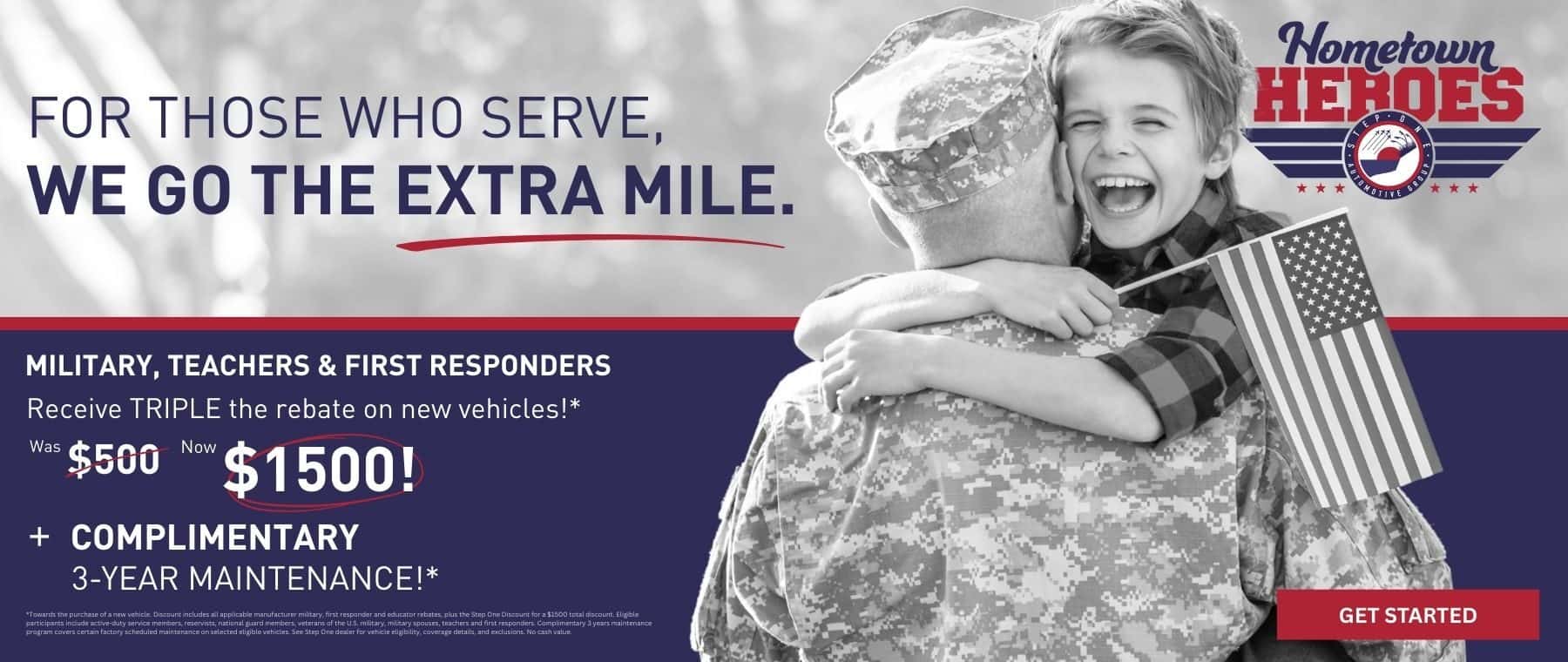 For those who serve we go the extra mile. Military, Teachers & First Responders receive TRIPLE the rebate on new vehicles! + complimentary 3-years maintenance at Step One Chevrolet in Bessemer, AL. Select the image to view New Inventory.