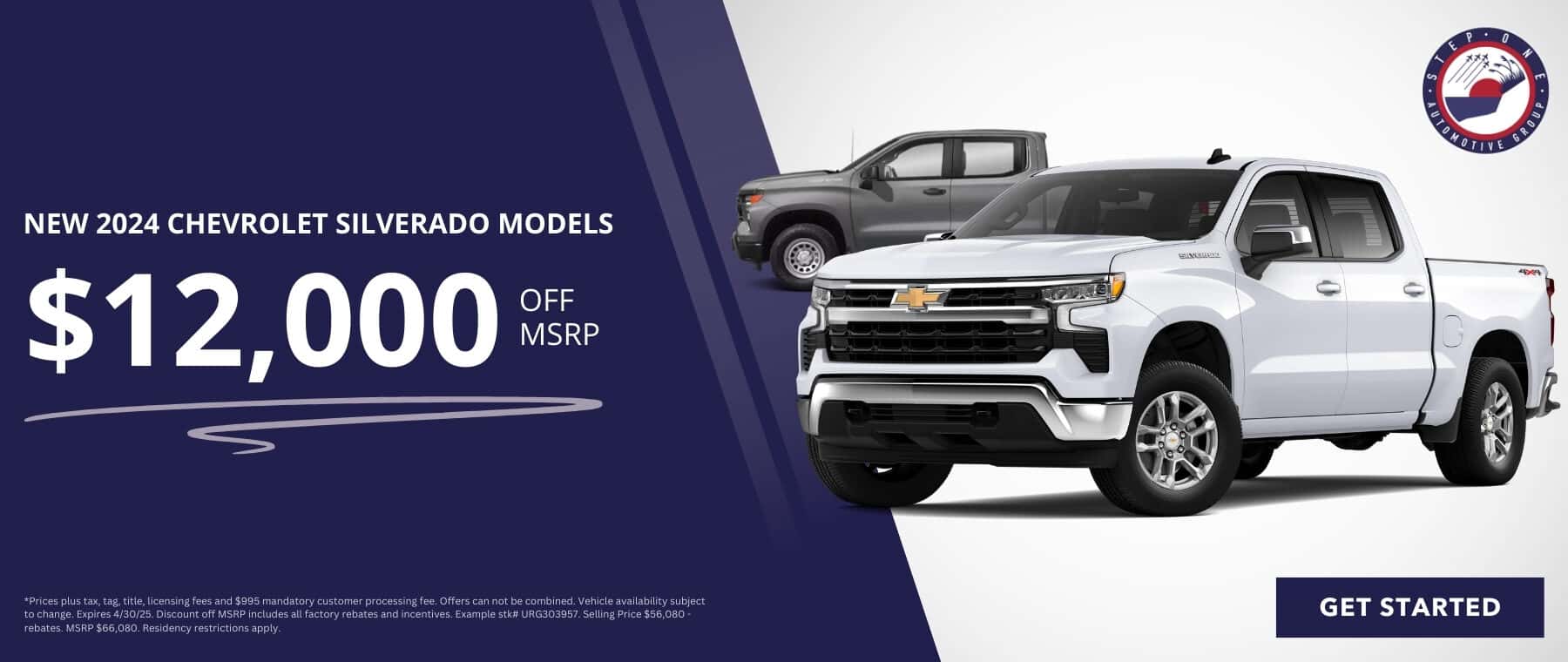 Buy a New 2024 Chevy Silverado 1500 at Step One Chevrolet in Birmingham, AL for $12,000 OFF MSRP. Select the image to view matching inventory.
