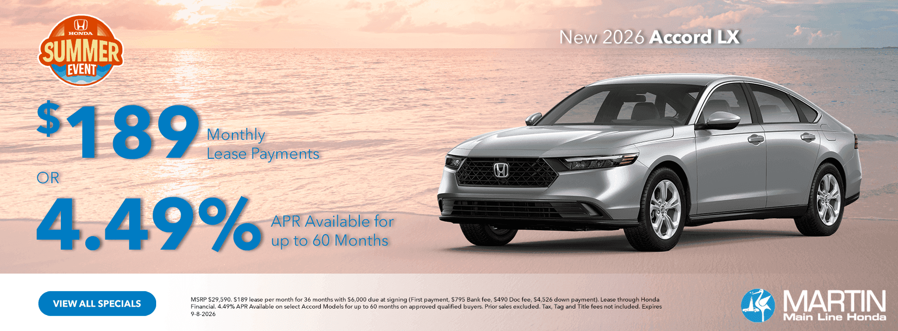 2026 Accord LX $189 Monthly Lease Payments OR 4.49% APR Available for up to 60 Months