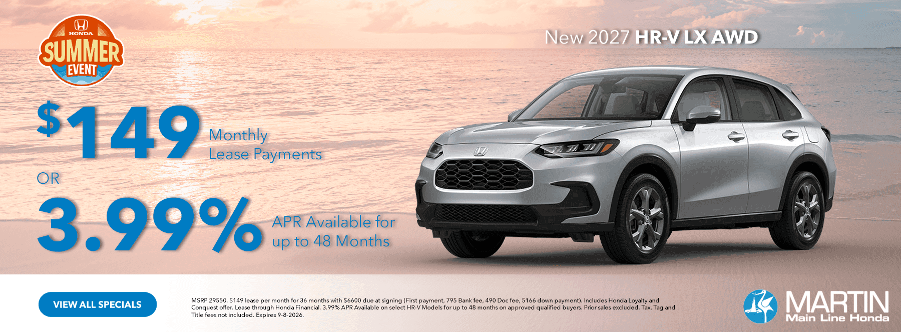New 2027 HRV LX AWD $149 Monthly Lease Payments OR 3.99% APR Available for up to 48 Months