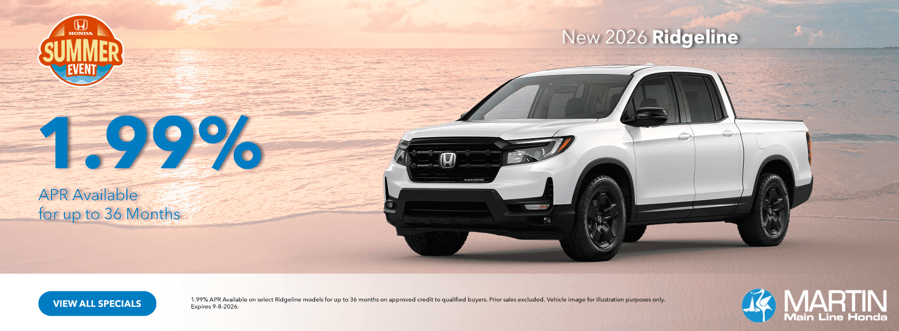 New 2026 Ridgeline 1.99% APR Available for up to 36 Months