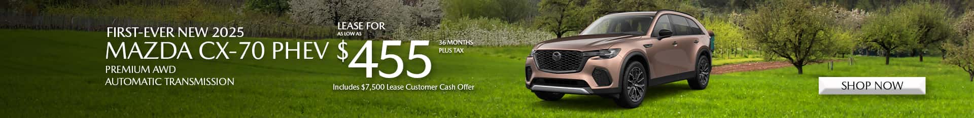 Special lease offer on CX-70 PHEV at Mazda of Claremont