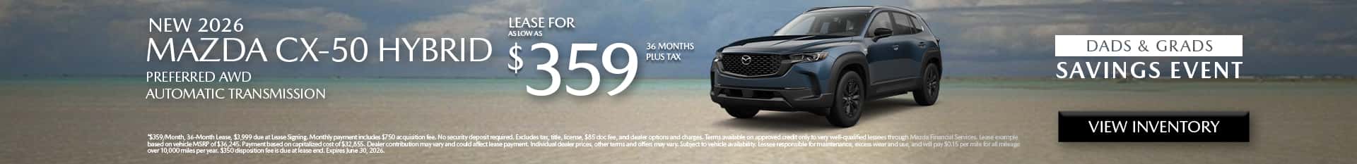 Image of Special Lease Offer on 2026 Mazda CX-50 Hybrid at Mazda of Claremont