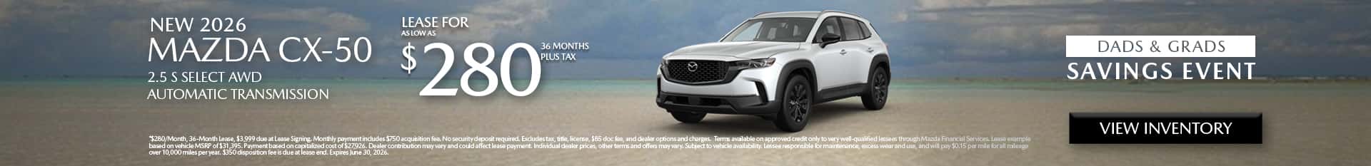 Image of Special Lease Offer on 2026 Mazda CX-50 at Mazda of Claremont