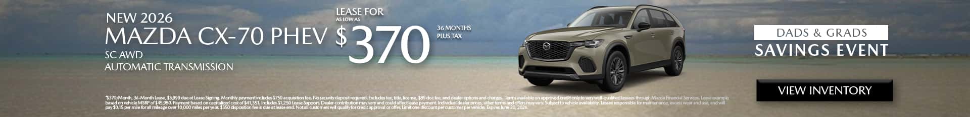 Image of Special lease offer on CX-70 PHEV at Mazda of Claremont