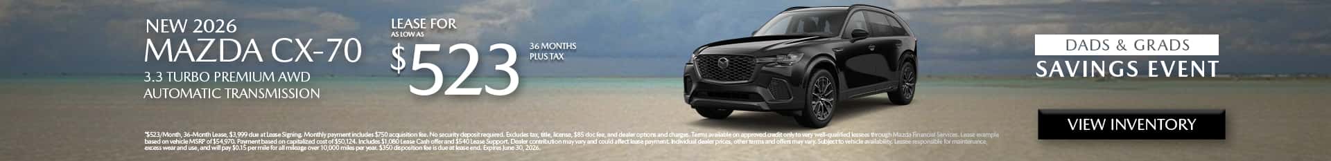 Image of Special lease offer on CX-70 at Mazda of Claremont