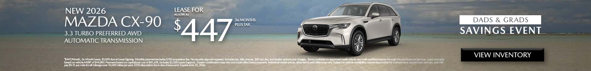 Image of Special Lease Offer on 2026 CX-90 at Mazda of Claremont