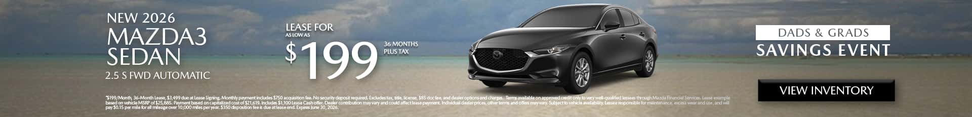 Image of Special Lease Offer on 2026 Mazda3 at Mazda of Claremont