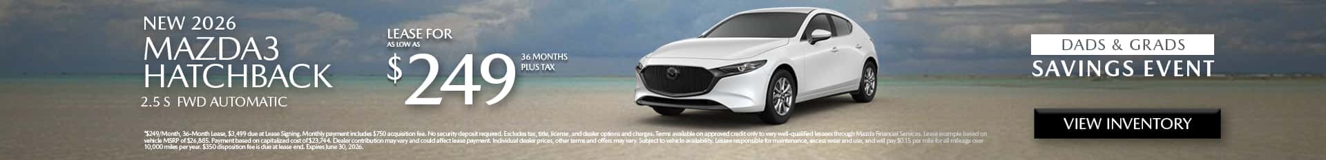 Image of Special Lease Offer on 2026 Mazda3 Hatchback at Mazda of Claremont