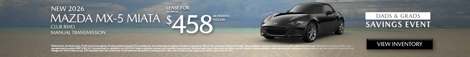 Image of Special Lease Offer on 2025 Mazda MX-5 Miata at Mazda of Claremont