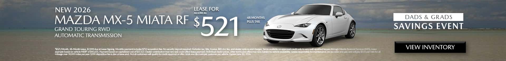 Image of Special Lease Offer on 2026 Mazda MX-5 Miata at Mazda of Claremont