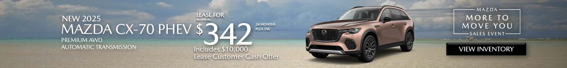 Special lease offer on CX-70 PHEV at Mazda of Claremont