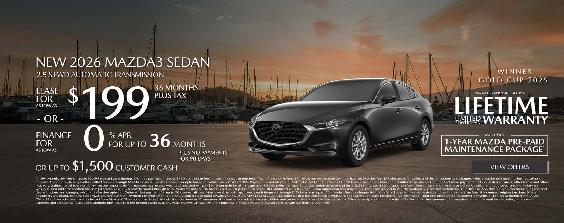 Image of Special Lease Offer on 2026 Mazda3 at Mazda of Claremont