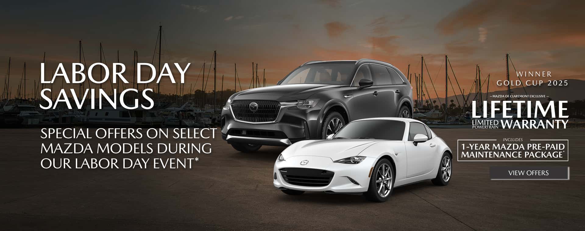 Image saying Labor Day Holiday sale savings event at Mazda of Claremont