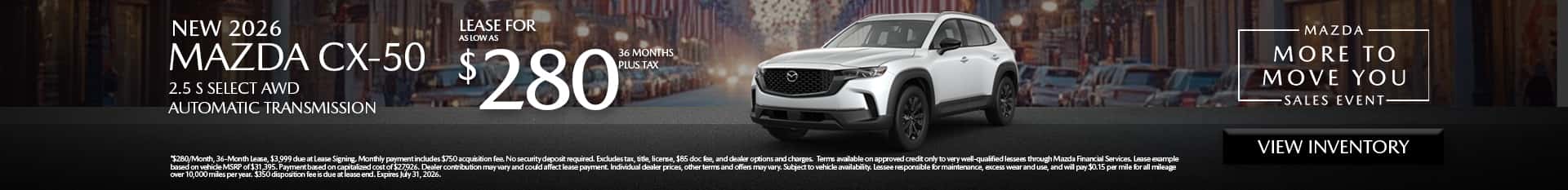 Image of Special Lease Offer on 2026 Mazda CX-50 at Mazda of Claremont