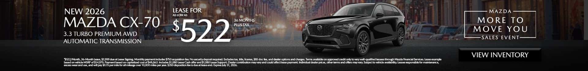 Image of Special lease offer on CX-70 at Mazda of Claremont