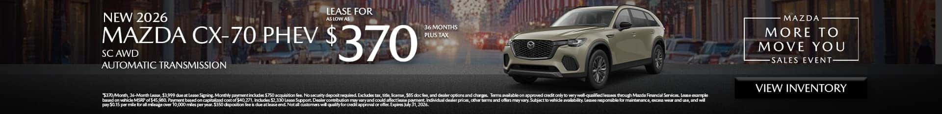 Image of Special lease offer on CX-70 PHEV at Mazda of Claremont