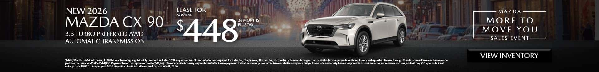 Image of Special Lease Offer on 2026 CX-90 at Mazda of Claremont