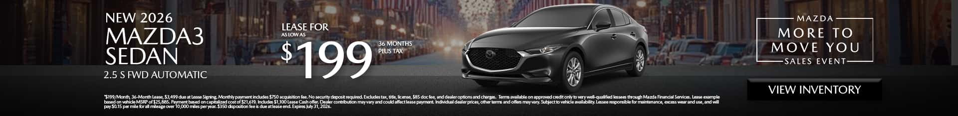Image of Special Lease Offer on 2026 Mazda3 at Mazda of Claremont