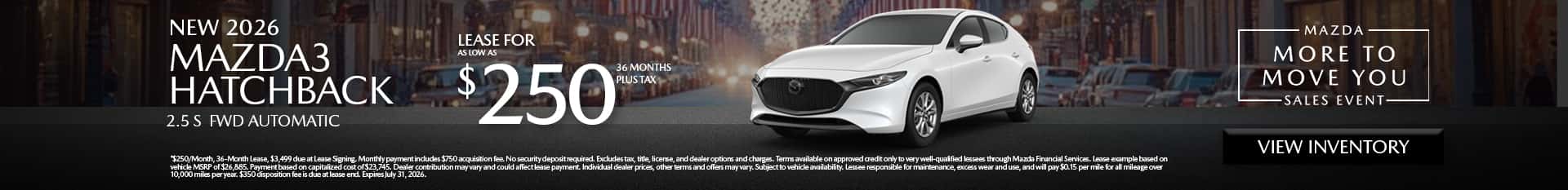 Image of Special Lease Offer on 2026 Mazda3 Hatchback at Mazda of Claremont