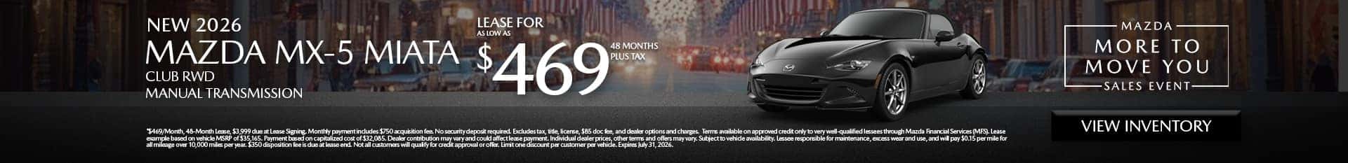 Image of Special Lease Offer on 20265 Mazda MX-5 Miata at Mazda of Claremont