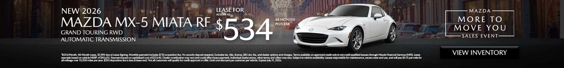 Image of Special Lease Offer on 2026 Mazda Miata RF at Mazda of Claremont