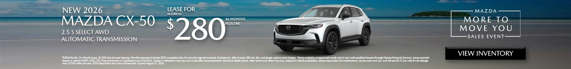 Image of Special Lease Offer on 2026 Mazda CX-50 at Mazda of Claremont