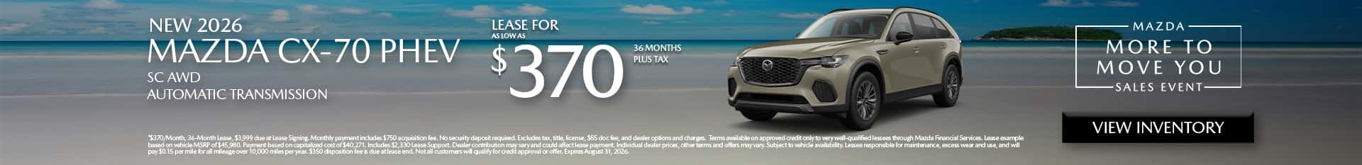 Image of Special lease offer on CX-70 PHEV at Mazda of Claremont