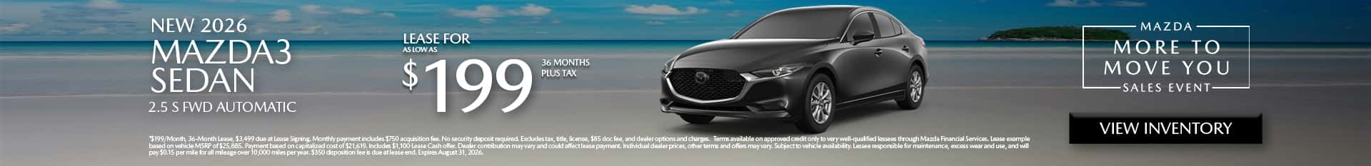 Image of Special Lease Offer on 2026 Mazda3 at Mazda of Claremont
