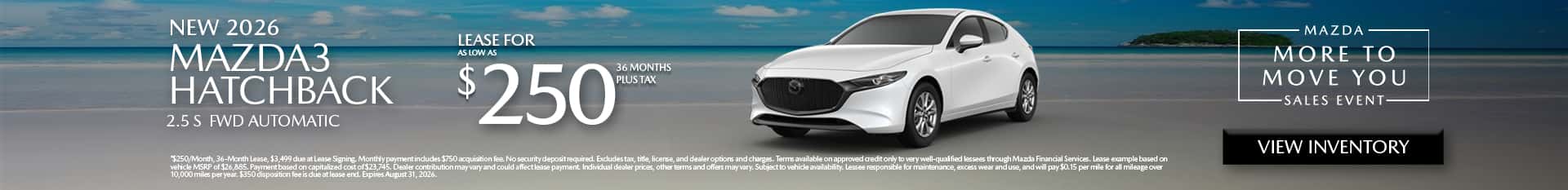 Image of Special Lease Offer on 2026 Mazda3 Hatchback at Mazda of Claremont