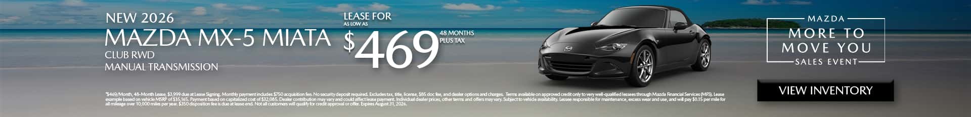 Image of Special Lease Offer on 20265 Mazda MX-5 Miata at Mazda of Claremont