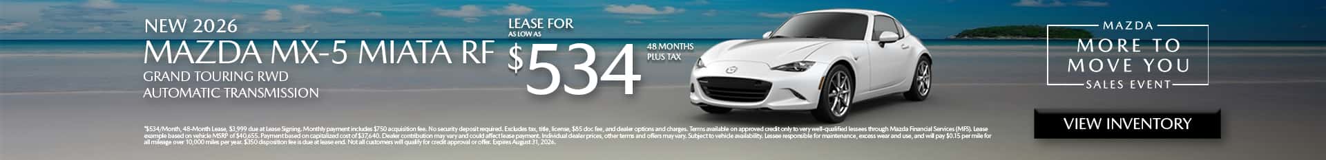 Image of Special Lease Offer on 2026 Mazda Miata RF at Mazda of Claremont