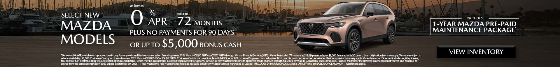 Image of Special APR and bonus cash at Mazda of Claremont