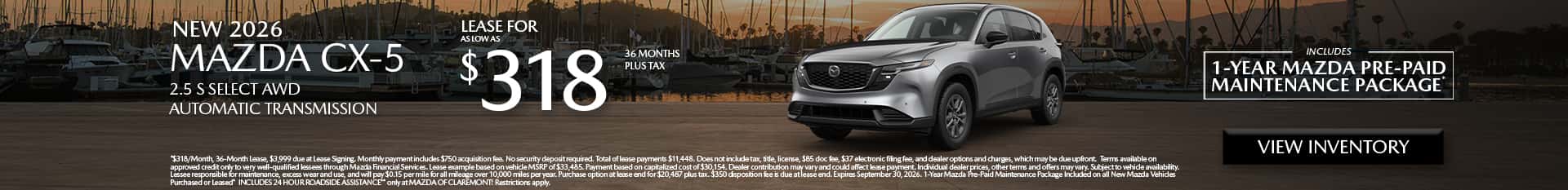 Image of Special Lease Offer on 2025 Mazda CX-5 at Mazda of Claremont