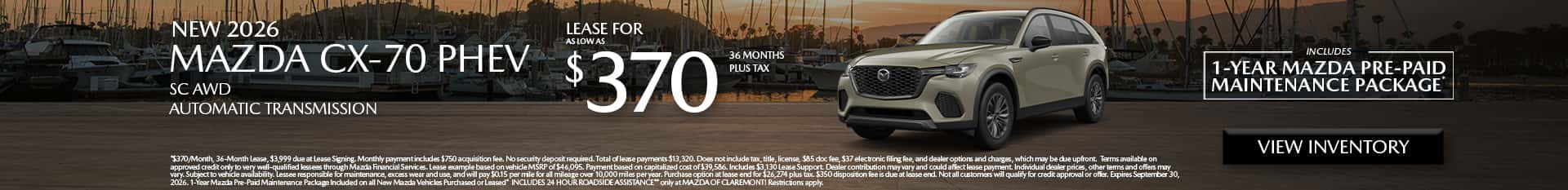 Image of Special lease offer on CX-70 PHEV at Mazda of Claremont