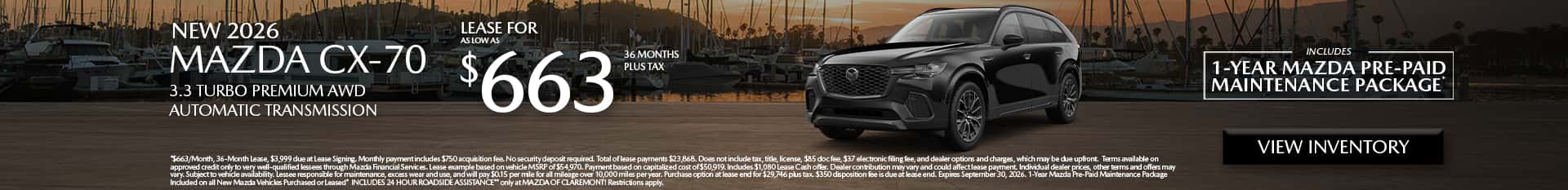 Image of Special lease offer on CX-70 at Mazda of Claremont