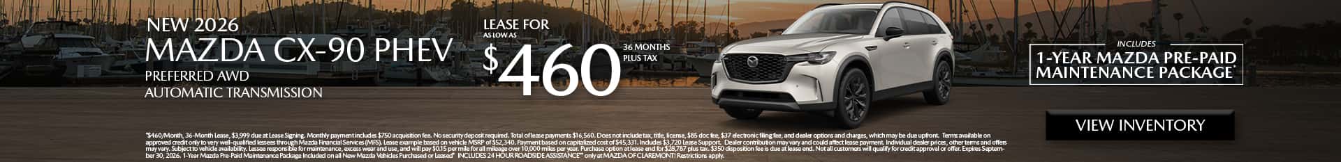 Image of Special lease offer on CX-90 PHEV at Mazda of Claremont