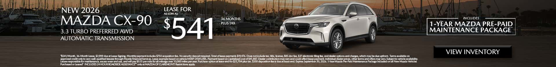Image of Special Lease Offer on 2026 CX-90 at Mazda of Claremont
