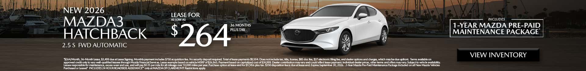 Image of Special Lease Offer on 2026 Mazda3 Hatchback at Mazda of Claremont